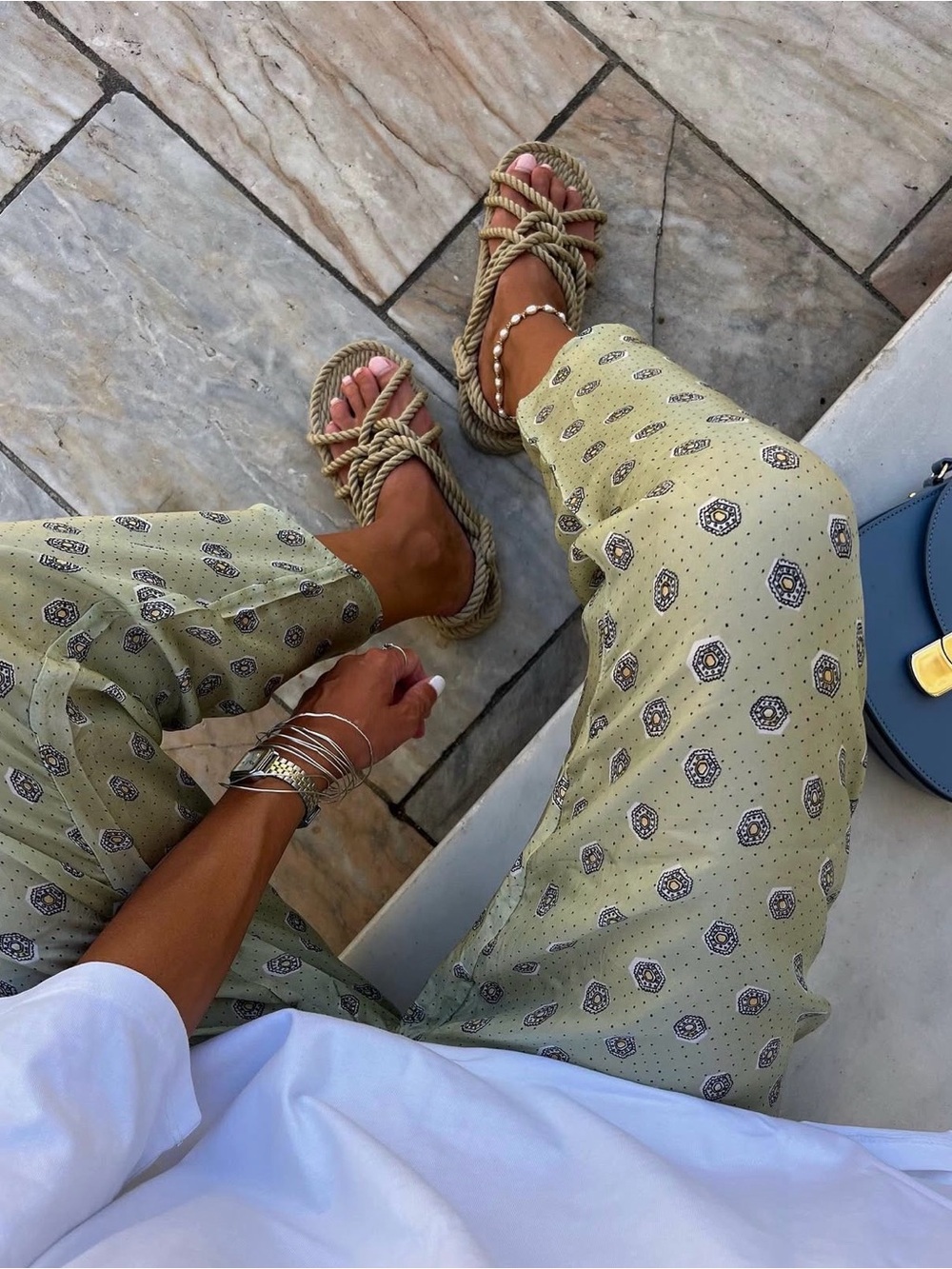 American Vintage Viral Tainey Light Sage Green Printed Pants NWT